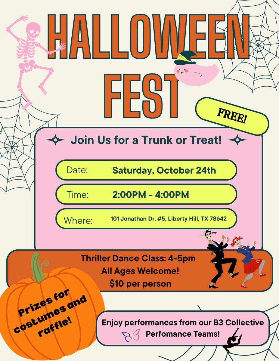 The Halloween Fest flyer with the full schedule and studio address